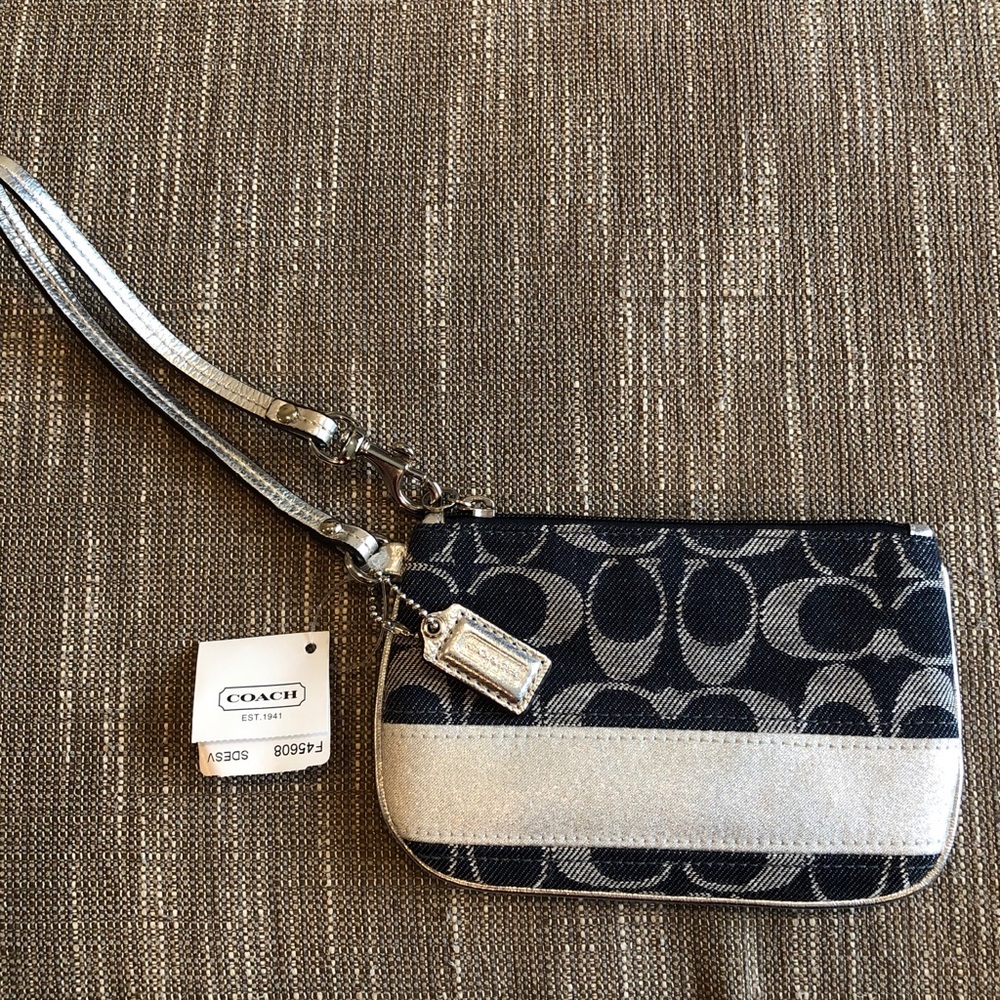 NWT Coach Denim/Silver Wristlet